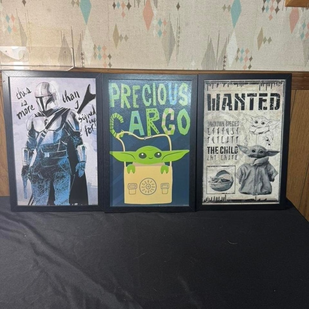 Set of 3 framed Star Wars Mandalorian Baby Grogu Frames 18" x 12" NEW